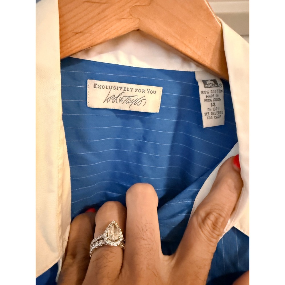 NWT Blue/White Pinstriped LORD & TAYLOR Oxford Shirt Size 14 - Picture 2 of 5